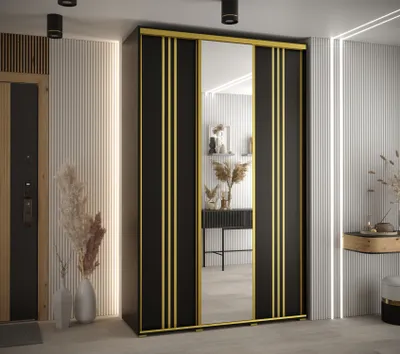 Produktbild von Kleiderschrank YVONA 7 – 150/45 cm, schwarz/gold