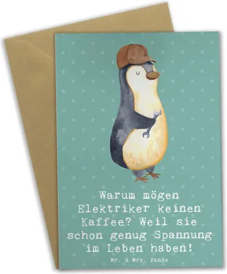Produktbild von Mr. & Mrs. Panda Klappkarte Elektriker Witz - Meeresbrise - Geschenk, Geschenke für Berufstätige, osterkarten, Berufspassion, humorvoll, Grußkarten, einladungskarten