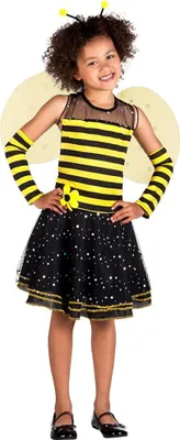 Produktbild von Kinder Bienen Kostüm (Kleid, Flügel, Haarreif & Ärmel) Größe: 4-6 Jahre (110-122)