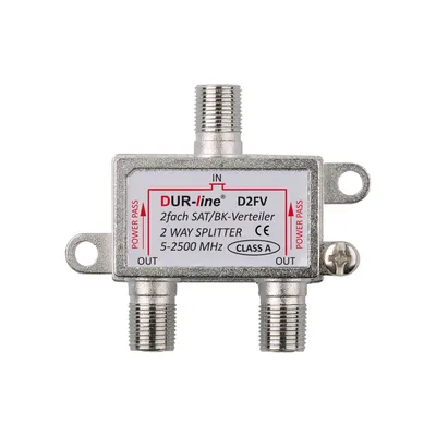 Produktbild von DUR-line D2FV Sat Verteiler 2-fach – SAT/BK-Verteiler 5–2500 MHz, Unicable-tauglich, 4,5 dB, über 100 dB Schirmung, Zink-Druckguss
