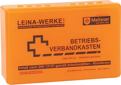 Zdjęcie produktu dla Leina-Werke 20003 Apteczka pierwszej pomocy mała - z uchwytem ściennym - pomarańczowa