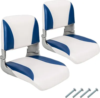 Produktbild von GOPLUS Bootssitz 2er Set, Bootsstuhl klappbar mit gepolstertem Sitz, Rückenlehne, wasserfester PVC-Oberfläche, bequemer Steuerstuhl, Blau + Weiß
