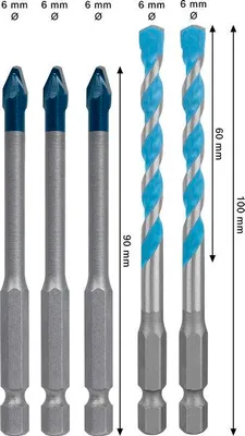 Produktbild von EXPERT HEX-9 Hard Ceramic und HEX-9 Multi Construction Bohrer-Set, 6 mm, 5-tlg.