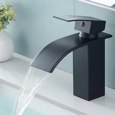 Image de Robinet de lavabo cascade, monocommande, noir mat