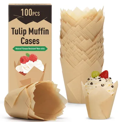Produktbild von Alyvisun 100 Stück Tulpen Muffinförmchen förmchen Papier, Muffin Förmchen