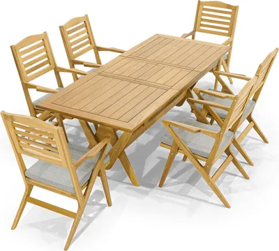 Produktbild von Designer Outdoor Garnitur Holzstühle Robuster Esstisch Edle Garten Möbel