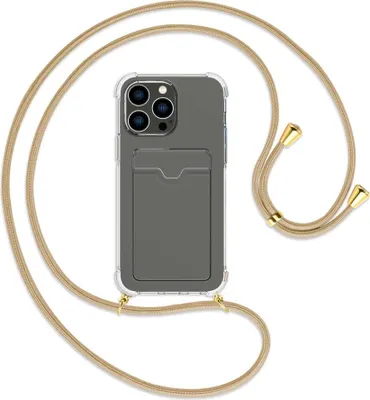 Produktbild von Handykette Backcover-Schutzhülle mit Band (Metall goldfarben) für Apple iPhone 14 Pro Max (6.7'') - caramel
