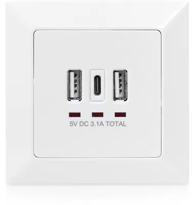 Obrázek produktu pro Digitus DA-70618, 2 x USB A + 1 x USB C, Bílá, Výkon, 250 V, 50 Hz, 5 V