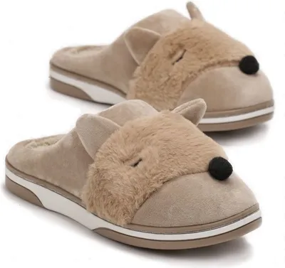 Produktbild von Damen Gefüttert Hausschuhe Plüsch Fuchsmuster Isoliert Slippers Fox Braun Gr.40/41