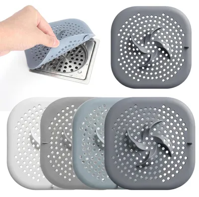 Obrázok produktu pre Sieťka na odtok, silikónová, 4 kusy, 15x15 cm, vhodná do sprchy, vane a kuchyne