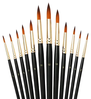 12-teiliges Nylon-Pinselset, weiche Borsten, Holzgriff, für Acryl, Aquarell, Öl