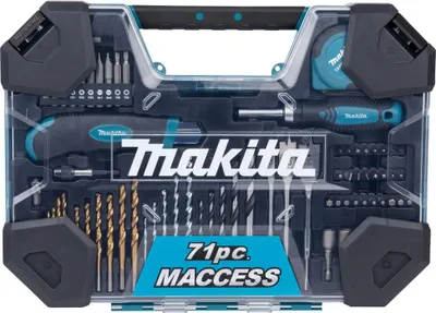 Produktbild von Makita Bohrerset und Zubehör, 71-teilig, im Kunststoffkoffer E-22589