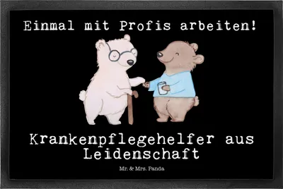 Produktbild von Mr. & Mrs. Panda Schmutzfangmatte Krankenpflegehelfer Leidenschaft 50 x 75 cm - Schwarz - Geschenk, Pflegekraft, fußmatte, Schmutzmatte, Beruf, Fussmatte, Ausbildung