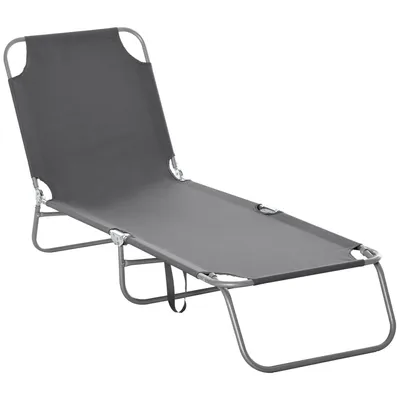 Produktbild von Outsunny Sonnenliege klappbar Gartenliege, Liegestuhl mit 5-Fach verstellbare Rückenlehne, wetterfeste Campingliege, Gartenstuhl bis 120 kg belastbar, für Garten Urlaub Outdoor Strand Pool, Grau