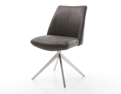 Produktbild von DELIFE Drehstuhl Elso-Flex Mikrofaser Anthrazit Vintage Kreuzgestell breit Edelstahl 360° drehbar Wippfunktion Taschenfederkern