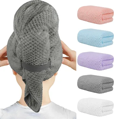 Obrázek produktu pro 5 kusů mikrovláknových ručníků na vlasy, rozměry 40 x 20 palců, s gumou, určené k sušení vlasů
