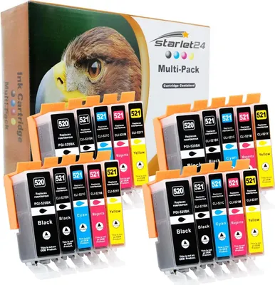 A multi-pack of ink cartridges is displayed in front of its packaging, which features an eagle's eye.