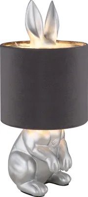 Produktbild von Globo Lighting Tischleuchte Kunststoff silberfarben matt, Samt grau, Kabel PVC schwarz, Wippschalter am Kabel, ø: 180mm, H: 410mm, Kabellänge 1500mm, exkl. 1x E27 25W 230V