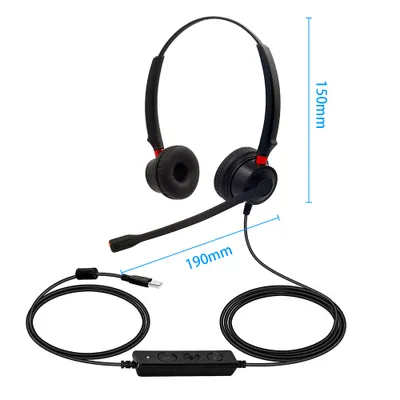 Produktbild von Kabelgebundenes USB-Computer-Headset mit Mikrofon, Rauschunterdrueckung, universelles Buero, Callcenter, Kopfhoererunterstuetzung, Lautstaerkeregelung, Stummschaltung, geeignet fuer Telefonisten, Computer, PC, Laptop, Gaming, Chatten, Netzwerk, Unterricht, Videokonferenzen