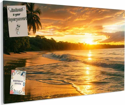 Produktbild von Magnettafel 60x40cm magnetisch & beschreibbar Metall-Board - Sonnenuntergang Strand