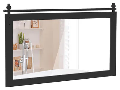 Obrázok produktu pre COSTWAY Obdĺžnikové zrkadlo s dreveným rámom a kovovým držiakom, 100 x 66 cm, rustikálne nástenné zrkadlo, nerozbitné závesné zrkadlo do predsiene alebo obývacej izby, čierne