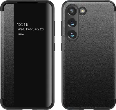 Image de Etui pour Samsung Galaxy S23+ étui à rabat en cuirPolyuréthaneavec fenêtre d'affichage noir