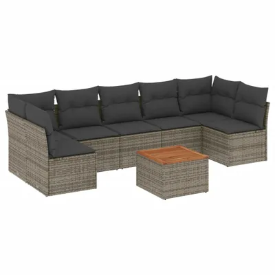 Productafbeelding van 8-delige Loungeset met kussens poly rattan grijs
