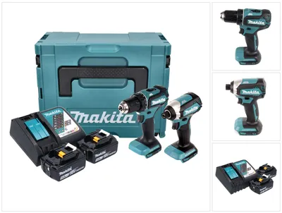 Zdjęcie produktu dla Makita DLX 2289 TJ Combo Kit 18 V z akumulatorową wiertarko-wkrętarką DDF 485 + akumulatorową wkrętarką udarową DTD 153 + 2x akumulator 5,0 Ah + ładowarka + Makpac