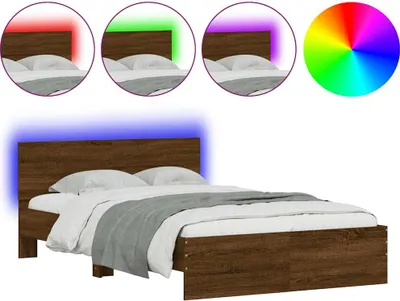 Produktbild von vidaXL Bettgestell mit Kopfteil LED-Beleuchtung Braun Eichen-Optik