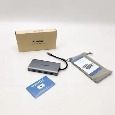 Produktbild von USB C Hub, Laptop Docking Station, Triple Display, Ludtom 11 in 1 Typ C Adapter für 2 HDMI , VGA , Ethernet , SD / TF Karten, 2 * USB 2.0,2 * USB 3.0, PD Aufladung, Kompatibel für Windows, MacBook