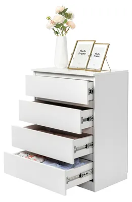 Productafbeelding van Zimilo witte commode met 4 lades, houten dressoir 60x38x78 cm, moderne kast voor slaapkamer en woonkamer, geschikt voor opbergruimte