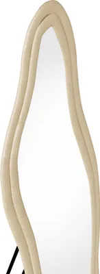 Zdjęcie produktu dla Lustro stojące 145x45 cm, asymetryczne zakrzywione lustro podłogowe z drewnianą ramą pokrytą flanelą, lustro ścienne lub wiszące