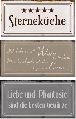 Produktbild von Blech-Schilder 3er Set je 18,5 x 9 cm Sterneküche Metall Schild Wanddekoration