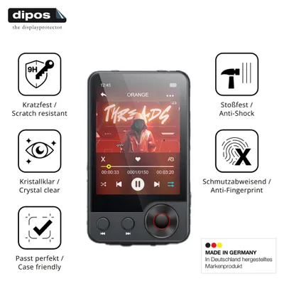 Produktbild von 2x Schutzfolie für Oilsky A55 MP3-Player - Anti-Shock 9H Folie dipos Glass Kunststoffglas