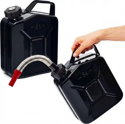 Produktbild von BW® Kraftstoffkanister Metall Benzinkanister 2x 5 Liter mit Schraubverschluss mit Ausgießer - Schwarz RAL 9005 - UN-Zulassung - Hergestellt in Europa