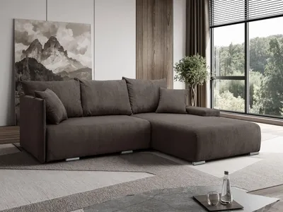 Obrázek produktu pro Margaret Hadas24 Rohová sedací souprava tvaru L Lauren 246x188cm s funkcí spaní, lůžková skříň, rozkládací pohovka, 4místný úložný prostor na lůžkoviny Rohová rozkládací pohovka manšestrová, hnědá, vpravo