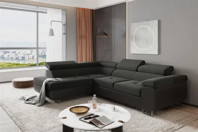 Produktbild von Couchgarnitur JADE Schwarz mit Schlaffunktion Ottomane Links