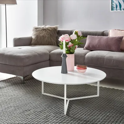 Image de FineBuy Table basse design 80 cm ronde blanche laquée mat Table de salon moderne MDF bois Table de salon piètement métal