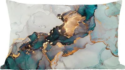 Produktbild von MuchoWow® Zierkissen Sofakissen Wohnzimmer Dekokissen 50x30 cm Blau - Marmor - Gold - Wohnzimmerdekoration - Polster mit Photo