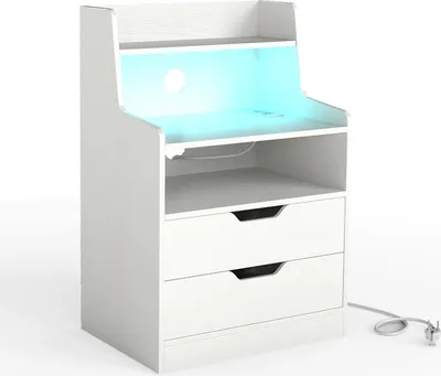 Obrázek produktu pro LED noční stolek s nabíjecí stanicí, 2 zásuvky, bílý