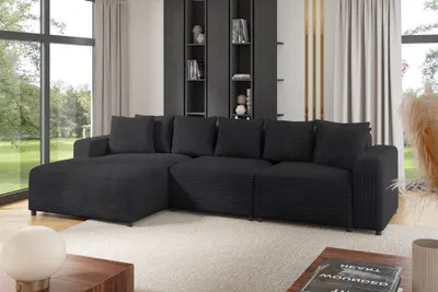 Produktbild von Ecksofa Designersofa Sofa MEGAN in Stoff Poso Anthrazit Ottomane Links