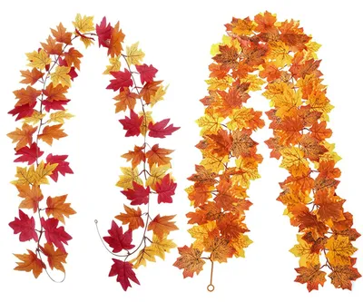 Imagen del producto de TRANKIELO® - 2 guirnaldas de hojas de otoño artificiales – hojas de arce artificiales – decoración otoñal para interiores y exteriores