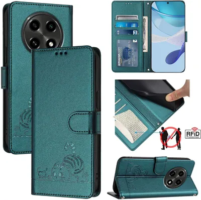 Produktbild von Leder Hülle für Oppo A2 Pro / A3 Pro 5G Süße Katze Flip Case Brieftasche Schutzhülle mit Standfunktion Grün