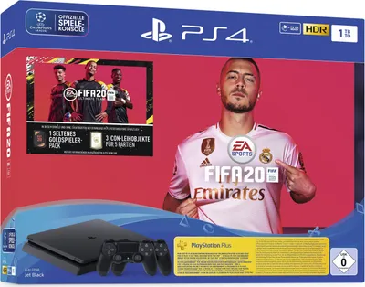 Produktbild von Sony Playstation 4 1TB Jet Black + 2 Dualshock Controller inklusive Fifa 20