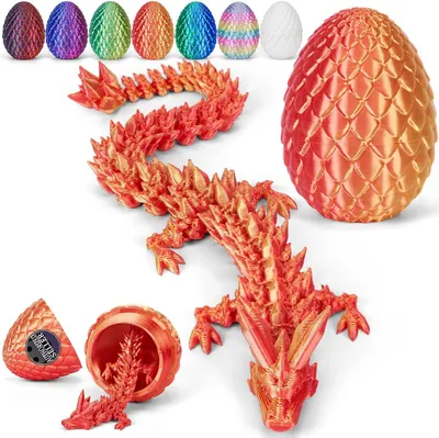 Productafbeelding van 3D-gedrukte draak (28,5 cm) met drakenei - Creatief speelgoed - Cadeau en decoratie - Laserrood