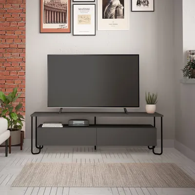 Produktbild von DECORTIE Cornea Modernes TV-Möbel Anthrazitgrau mit Schrank 150 x 42 x 45 cm