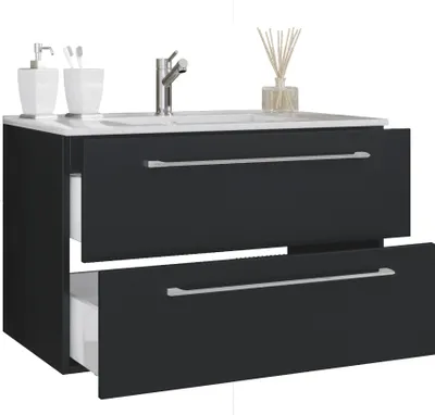 Produktbild von Badinos Unterschrank mit Waschbecken 80 cm, 2 Schubladen Schwarz.