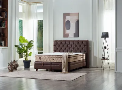 Produktbild von Boxspringbett HEAVEN Cognac Set Samt Matratze Topper inklusive 180x200cm Stauraum Hydraulisch Doppelbett