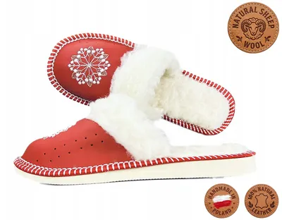 Produktbild von Damen Hausschuhe Tylbut Leder Schafwolle gefüttert handgenäht rot Gr. 38