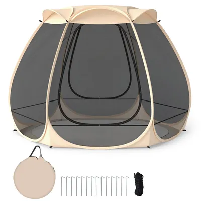 Produktbild von COSTWAY Pop up Zelt für 4–6 Personen, faltbares Outdoor-Campingzelt mit Rundum-Mesh, Tragetasche & Sonnendach, Strandmuschel Braun